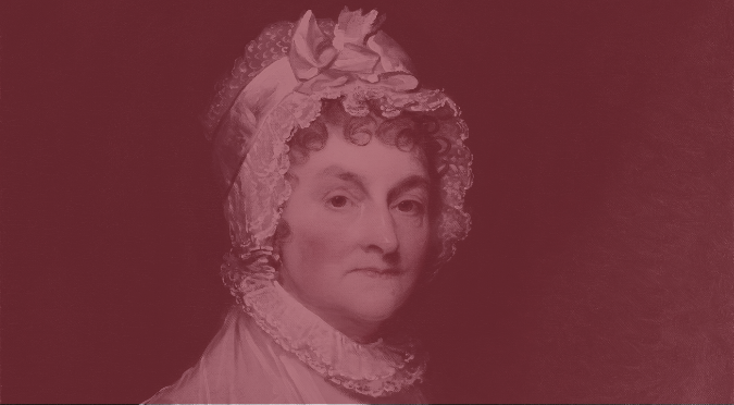 Photograph of Abigail Adams in a bonnet and collar